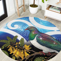 Kekeru New Zealand Matariki Round Carpet Kukupa Kowhai Maori New Year Blue Version LT14 Blue - Polynesian Pride