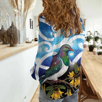 Kekeru New Zealand Matariki Women Casual Shirt Kukupa Kowhai Maori New Year Blue Version LT14 - Polynesian Pride