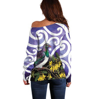 Kekeru New Zealand Matariki Off Shoulder Sweater Kukupa Kowhai Maori New Year Purple Version LT14 - Polynesian Pride