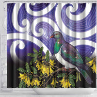 Kekeru New Zealand Matariki Shower Curtain Kukupa Kowhai Maori New Year Purple Version LT14 - Polynesian Pride