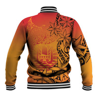 French Polynesia Manta Ray Tattoo Baseball Jacket Tahiti Hahalua Tiare Maori Gradient Style