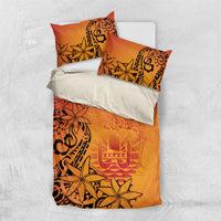 French Polynesia Manta Ray Tattoo Bedding Set Tahiti Hahalua Tiare Maori Gradient Style