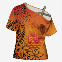 French Polynesia Manta Ray Tattoo Cross Shoulder Shirt Tahiti Hahalua Tiare Maori Gradient Style