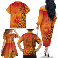 French Polynesia Manta Ray Tattoo Family Matching Off The Shoulder Long Sleeve Dress and Hawaiian Shirt Tahiti Hahalua Tiare Maori Gradient Style LT14 - Polynesian Pride