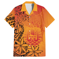 French Polynesia Manta Ray Tattoo Family Matching Puletasi and Hawaiian Shirt Tahiti Hahalua Tiare Maori Gradient Style LT14 Dad's Shirt - Short Sleeve Orange - Polynesian Pride