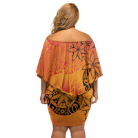 French Polynesia Manta Ray Tattoo Off Shoulder Short Dress Tahiti Hahalua Tiare Maori Gradient Style LT14 - Polynesian Pride