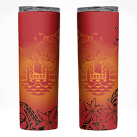 French Polynesia Manta Ray Tattoo Skinny Tumbler Tahiti Hahalua Tiare Maori Gradient Style LT14 Orange - Polynesian Pride