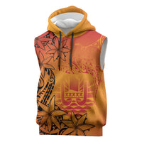 French Polynesia Manta Ray Tattoo Sleeveless Hoodie Tahiti Hahalua Tiare Maori Gradient Style
