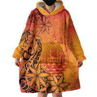 French Polynesia Manta Ray Tattoo Wearable Blanket Hoodie Tahiti Hahalua Tiare Maori Gradient Style LT14 - Polynesian Pride