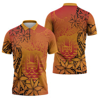 French Polynesia Manta Ray Tattoo Zipper Polo Shirt Tahiti Hahalua Tiare Maori Gradient Style LT14 - Polynesian Pride