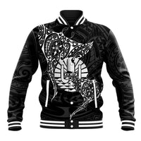 French Polynesia Manta Ray Tattoo Baseball Jacket Tahiti Hahalua Turtle Shark Black Color