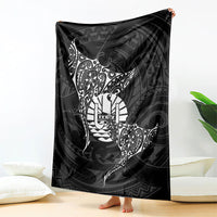 French Polynesia Manta Ray Tattoo Blanket Tahiti Hahalua Turtle Shark Black Color