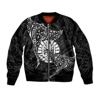 French Polynesia Manta Ray Tattoo Bomber Jacket Tahiti Hahalua Turtle Shark Black Color