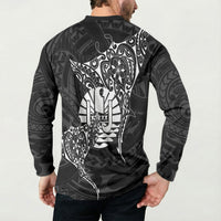 French Polynesia Manta Ray Tattoo Button Sweatshirt Tahiti Hahalua Turtle Shark Black Color