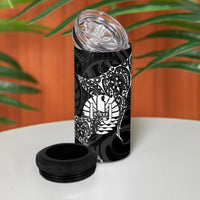 French Polynesia Manta Ray Tattoo 4 in 1 Can Cooler Tumbler Tahiti Hahalua Turtle Shark Black Color LT14 - Polynesian Pride