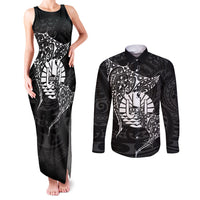 French Polynesia Manta Ray Tattoo Couples Matching Tank Maxi Dress and Long Sleeve Button Shirt Tahiti Hahalua Turtle Shark Black Color LT14 Black - Polynesian Pride
