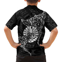 French Polynesia Manta Ray Tattoo Family Matching Long Sleeve Bodycon Dress and Hawaiian Shirt Tahiti Hahalua Turtle Shark Black Color LT14 - Polynesian Pride