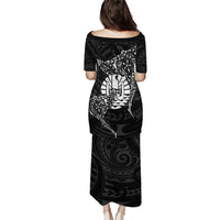 French Polynesia Manta Ray Tattoo Family Matching Puletasi and Hawaiian Shirt Tahiti Hahalua Turtle Shark Black Color LT14 - Polynesian Pride