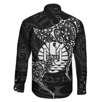 French Polynesia Manta Ray Tattoo Family Matching Short Sleeve Bodycon Dress and Hawaiian Shirt Tahiti Hahalua Turtle Shark Black Color LT14 - Polynesian Pride