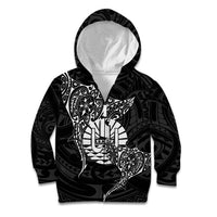 French Polynesia Manta Ray Tattoo Kid Hoodie Tahiti Hahalua Turtle Shark Black Color LT14 Zip Hoodie Black - Polynesian Pride