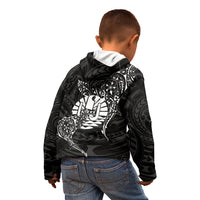 French Polynesia Manta Ray Tattoo Kid Hoodie Tahiti Hahalua Turtle Shark Black Color LT14 - Polynesian Pride
