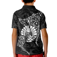 French Polynesia Manta Ray Tattoo Kid Polo Shirt Tahiti Hahalua Turtle Shark Black Color LT14 - Polynesian Pride