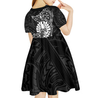French Polynesia Manta Ray Tattoo Kid Short Sleeve Dress Tahiti Hahalua Turtle Shark Black Color LT14 - Polynesian Pride