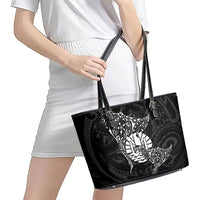 French Polynesia Manta Ray Tattoo Leather Tote Bag Tahiti Hahalua Turtle Shark Black Color