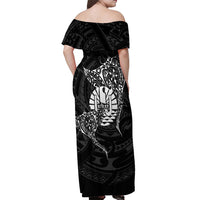 French Polynesia Manta Ray Tattoo Off Shoulder Maxi Dress Tahiti Hahalua Turtle Shark Black Color LT14 - Polynesian Pride