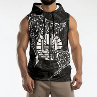 French Polynesia Manta Ray Tattoo Sleeveless Zip Hoodie Tahiti Hahalua Turtle Shark Black Color LT14 - Polynesian Pride