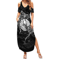 French Polynesia Manta Ray Tattoo Summer Maxi Dress Tahiti Hahalua Turtle Shark Black Color LT14 Women Black - Polynesian Pride
