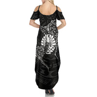French Polynesia Manta Ray Tattoo Summer Maxi Dress Tahiti Hahalua Turtle Shark Black Color LT14 - Polynesian Pride