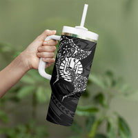 French Polynesia Manta Ray Tattoo Tumbler With Handle Tahiti Hahalua Turtle Shark Black Color