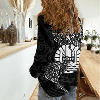 French Polynesia Manta Ray Tattoo Women Casual Shirt Tahiti Hahalua Turtle Shark Black Color LT14 - Polynesian Pride