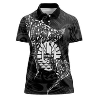 French Polynesia Manta Ray Tattoo Women Polo Shirt Tahiti Hahalua Turtle Shark Black Color LT14 Female Black - Polynesian Pride
