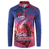 Guam Blue Marlin Fishing Button Sweatshirt Guahan Fish Hook Tattoo LT14 Blue - Polynesian Pride