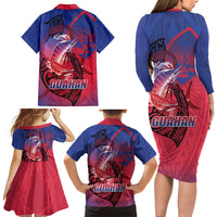 Guam Blue Marlin Fishing Family Matching Long Sleeve Bodycon Dress and Hawaiian Shirt Guahan Fish Hook Tattoo LT14 - Polynesian Pride