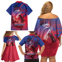 Guam Blue Marlin Fishing Family Matching Off Shoulder Short Dress and Hawaiian Shirt Guahan Fish Hook Tattoo LT14 - Polynesian Pride