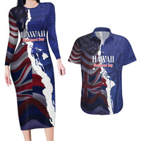 Personalized Hawaii Statehood Day Couples Matching Long Sleeve Bodycon Dress and Hawaiian Shirt 66th Anniversary - Polynesian Pride
