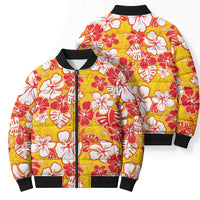 Yellow Hawaii Hibiscus Bomber Puffer Jacket Tropical Flowers Seamless Pattern - Polynesian Pride