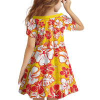 Yellow Hawaii Hibiscus Family Matching Off The Shoulder Long Sleeve Dress and Hawaiian Shirt Tropical Flowers Seamless Pattern - Polynesian Pride