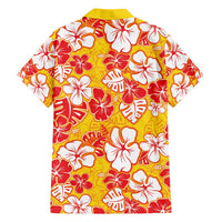 Yellow Hawaii Hibiscus Family Matching Short Sleeve Bodycon Dress and Hawaiian Shirt Tropical Flowers Seamless Pattern - Polynesian Pride