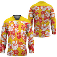 Yellow Hawaii Hibiscus Hockey Jersey Tropical Flowers Seamless Pattern - Polynesian Pride