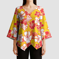 Yellow Hawaii Hibiscus Kimono Sleeve Blouse Tropical Flowers Seamless Pattern - Polynesian Pride