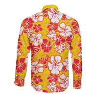 Yellow Hawaii Hibiscus Long Sleeve Button Shirt Tropical Flowers Seamless Pattern - Polynesian Pride