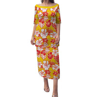 Yellow Hawaii Hibiscus Puletasi Tropical Flowers Seamless Pattern LT14 Long Dress Yellow - Polynesian Pride