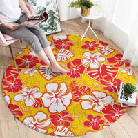 Yellow Hawaii Hibiscus Round Carpet Tropical Flowers Seamless Pattern - Polynesian Pride