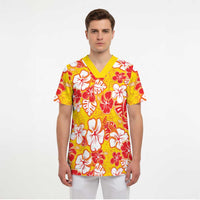 Yellow Hawaii Hibiscus Scrub Top Tropical Flowers Seamless Pattern LT14 - Polynesian Pride
