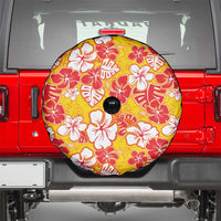 Yellow Hawaii Hibiscus Spare Tire Cover Tropical Flowers Seamless Pattern - Polynesian Pride