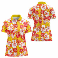 Yellow Hawaii Hibiscus Women Polo Shirt Tropical Flowers Seamless Pattern - Polynesian Pride